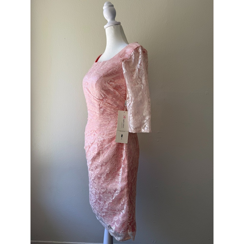 Mingda's Dress Womens Size M Pink Lace Sheath Midi Ruched Elegant Party Wedding - Picture 2 of 14